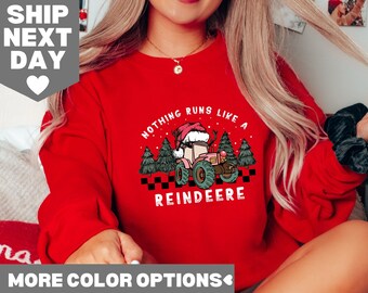 Sweat-shirt rétro, rien ne ressemble à un renne, chemise tracteur de Noël, père Noël lumière de Noël tracteur, chemise de vacances à la ferme