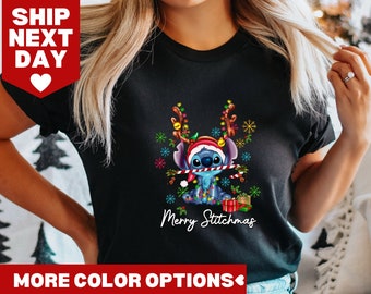 Stitch Christmas Shirt, Retro Stitch Christmas Lights Shirt, Disney Christmas Shirt, Merry Stitchmas Shirt, Retro Merry Stitchmas  Shirt