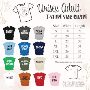 a women's t - shirt size chart with different colors