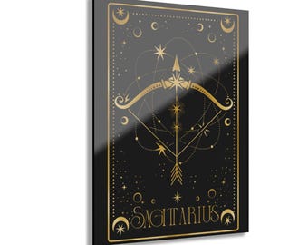 Impresión de arte de pared acrílico del zodíaco Sagitario, decoración astrológica para el hogar, regalo del zodíaco, arte de pared moderno, decoración celestial, decoración del signo estelar