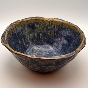 Earthy blues handbuilt bowl large, handmade pottery