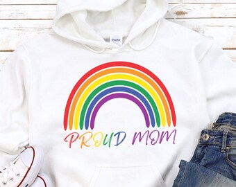 Proud Mom Pride Hoodie, Rainbow Pride, Vintage Rainbow, Ally Hoodie, LGBTQ+ Support, Queer Apparel, Prezent dla mamy
