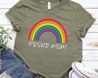 Koszulka Proud Mom Pride, Rainbow Pride, Vintage Rainbow, T-shirt Ally, Wsparcie LGBTQ+, Odzież queer, Prezent dla mamy