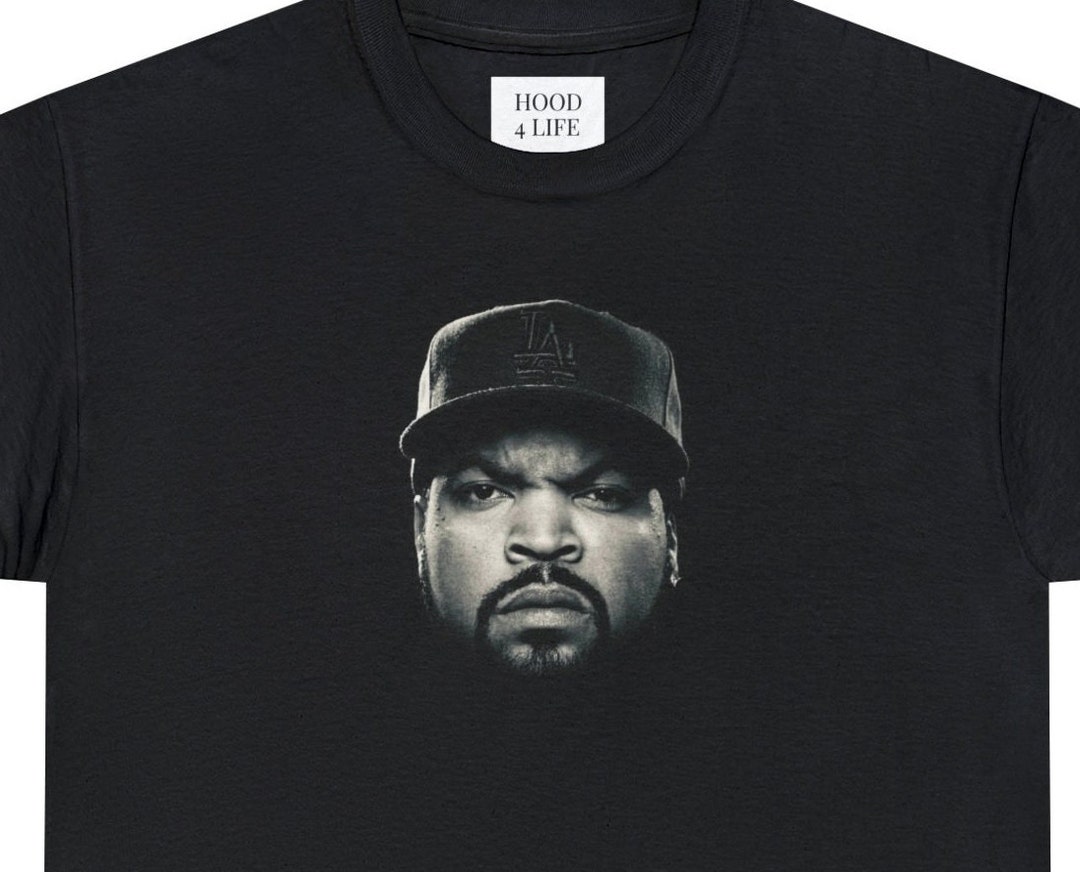 Ice Cubes Face on A Black T-shirt Made in USA 100% Cotton NWA Ice Cube