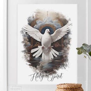 Arte de parede para impressão do Espírito Santo, design de aquarela, download digital para impressão, arte religiosa, decoração de arte de parede, presentes religiosos, presentes do Espírito Santo