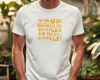 Maqueta de modelo masculino Bella Canvas 3001 blanco, Bella Canvas 3001, maqueta de hombre mayor, maqueta de abuelo, maqueta de camiseta blanca Gildan 5000 Man