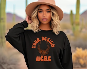 Black Western Gildan 18000 Mockup Cowgirl Gildan Sweatshirt Mockup Cowgirl Western Mockup Desert Sweatshirt Mockup Cactus Tshirt Mockup