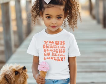 Maqueta de Gildan 5000B blanca para niños, maqueta de Bella Canvas 3001Y blanca para niños, maqueta de camisa blanca, maqueta de camiseta para jóvenes, perro 3001Y 64000B 500B