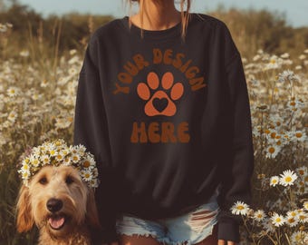 Maqueta de Gildan 18000 negra, maqueta de Gildan 18000 de otoño, maquetas de Gildan 18000, maqueta de Gildan 1800, maqueta de sudadera Gildan de otoño, maqueta de perro