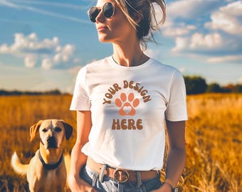 Bella Canvas 3001 Dog Mom Mockup, White Gildan 5000 Mockup, Fall White T-shirt Mock up, Middle aged Woman White Tshirt Mockup, Outdoor Mocku