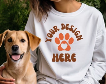 Gildan 18000 White Mockup, White Gildan 18000 Mockup, Aesthetic Sweatshirt Mock up, Gildan 1800 Mockup, Mock Ups with Dogs, Pet Lover Mockup
