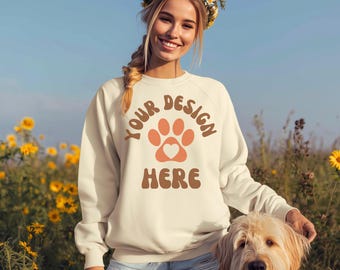 Maqueta de Comfort Colors 1466 Marfil, Maqueta de otoño 1466 Marfil, Maquetas Gildan 18000, Maqueta Gildan 1800, Maqueta de sudadera 12000 Otoño, Maqueta de perro