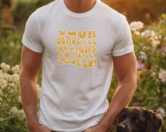 Maqueta de modelo masculino Bella Canvas 3001 blanco, maqueta de camiseta Gildan 5000 blanca, maqueta de papá perro, maqueta de hombre musculoso, maqueta de hombre con perro