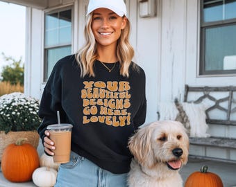 Maqueta de Gildan 18000 negra, maqueta de Gildan 18000 de otoño, maquetas de Gildan 18000, maqueta de Gildan 1800, maqueta de sudadera Gildan de otoño, maqueta de perro