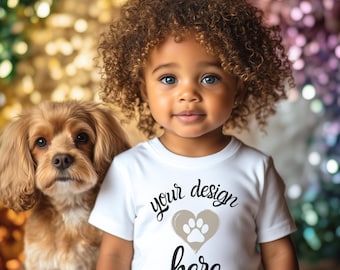 White Bella Canvas 3001T Mockup, White Rabbit Skins 3321 Mockup, White Gildan P5100 Mock Up, Minimalist Toddler Mockup, Mockup with Dog