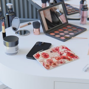 Piccola custodia con cerniera in pelle vegana, organizer per borsa, custodia con cerniera floreale, I.D. portamonete, portamonete, regalo per l'insegnante, regalo per la mamma