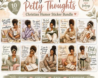 Christian Humor Sticker Bundle | Prayed Up, Petty Thoughts, Coffee Sass (Digital Download)