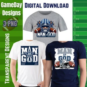 Man of God Dallas Football PNG-ontwerp christelijke cowboy fanart mannen cadeauontwerp inspirerende digitale download 3 png-bestanden