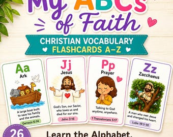 Christian ABC Flashcards for Kids, Bible Vocabulary Learning (Digital Download)