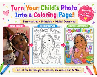 Página para colorear infantil personalizada a partir de una foto, hoja para colorear personalizada, actividad para fiesta de cumpleaños, página para libro de colorear infantil, regalo imprimible para niños.