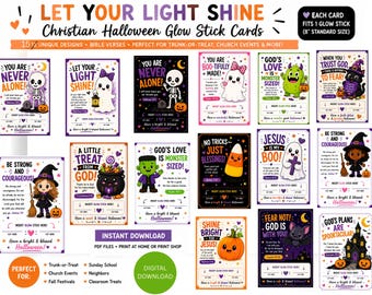 Christian Halloween Glow Stick Cards, Bible Verse Trunk or Treat (Digital Download)