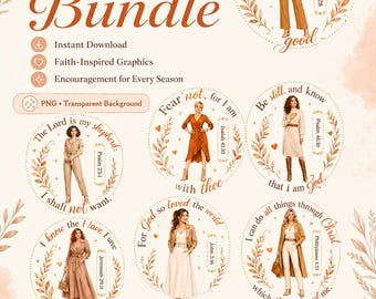 Paquete de imágenes PNG con versículos bíblicos, diseños de pegatinas de mujeres de fe, imágenes prediseñadas de versículos bíblicos (descarga digital)