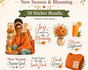 Pegatinas de fe cristiana / Set de diario con diseño floral naranja (Descarga digital)