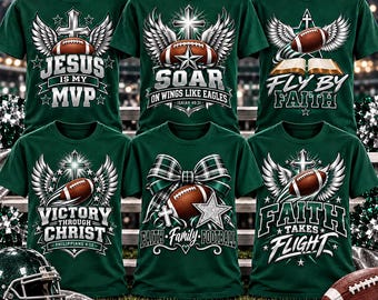 Christian Football PNG Bundle, Game Day Faith Designs, Emerald Green Silver (Digital Download)