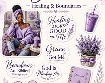 Paquete de pegatinas sobre sanación cristiana y límites / Diario de fe color lavanda (descarga digital)