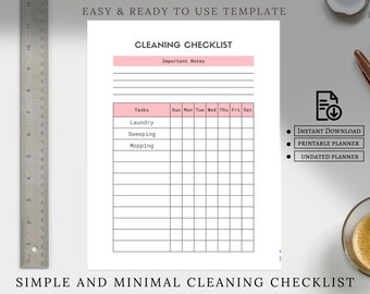 Editable Cleaning Checklist • Minimalist Cleaning Schedule • Printable Cleaning To Do List • Customizable Weekly Cleaning Planner, PDF Print