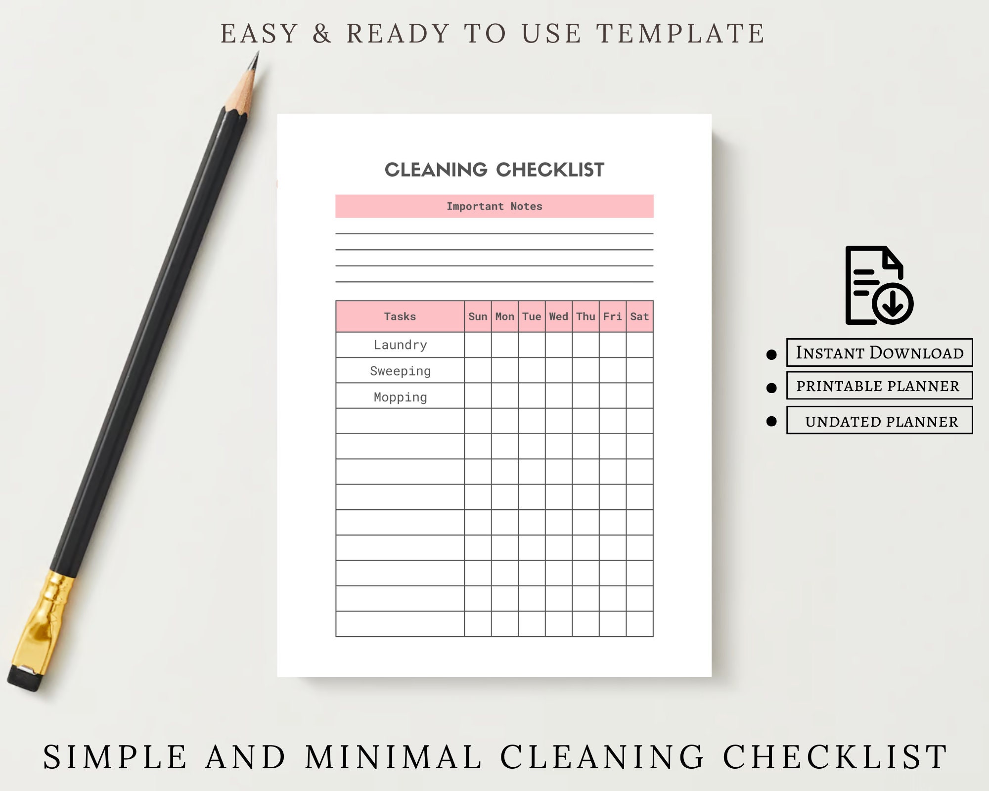 Editable Cleaning Checklist • Minimalist Cleaning Schedule • Printable ...