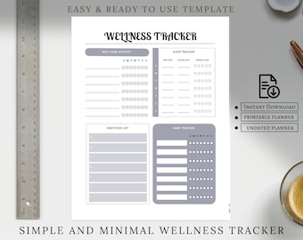 Editable Wellness Planner | Printable Wellness Planner | Self Care | Mental Health Planner | Self love Workbook | Mindfulness Tracker A4