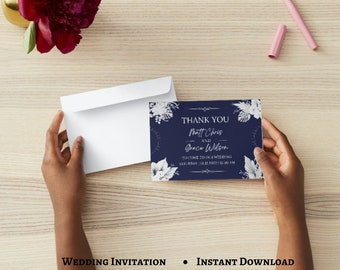 Modern Wedding Thank you Card, Wedding Card, Printable Minimalist Wedding Card, Thank you card  Instant Download. PDF Print