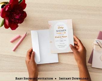 Baby Shower Invitation, Modern Baby Shower Invitation, Editable Minimalist Baby Shower Invite, Printable Baby Shower Invitation, PDF