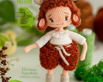 Patrón de ganchillo Amigurumi – Muñeco del zodiaco Aries con disfraz de cordero, tutorial en PDF