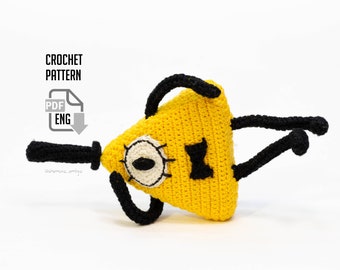 Crochet Bill pattern Yellow Triangle Demon, Amigurumi toy. English (US terms) PDF file.