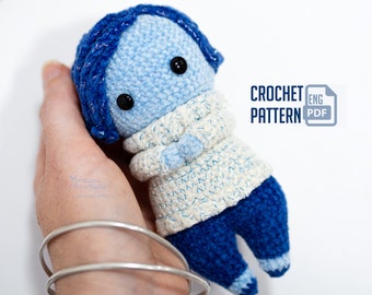 Amigurumi Pattern Crochet blue sad doll. Pattern in English (US terms) PDF