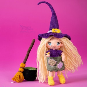 Crochet Doll PATTERN Summer The Little Witch: Amigurumi Doll with removable clothes in a Witch Costume. English (US terms) in PDF file.