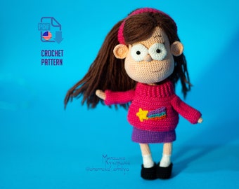 Mabel Crochet pattern, Amigurumi doll on a wire frame, gravity crochet pattern in English (US terms) PDF file.