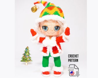 Crochet Christmas Elf Doll Pattern: Amigurumi with Removable Clothes (PDF File)