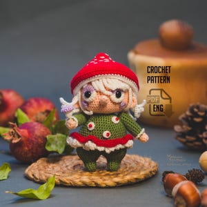 Crochet  PATTERN Cute Mushroom Witchling.  Amigurumi Little Witch pattern . PDF file in English  ( US terms).