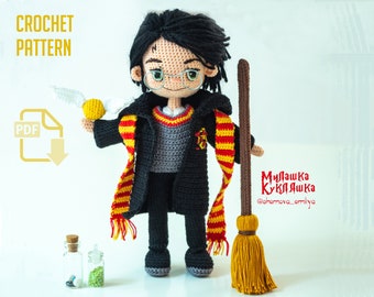Crochet pattern Wizard  boy with glasses. Amigurumi Pattern doll on a wire frame with removable clothes. PDF file In English (US terms)