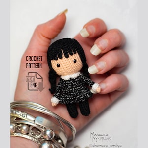 Wednesday Addams crochet pattern.  Amigurumi keychain / Cute mini doll pattern in English ( US terms) PDF file.