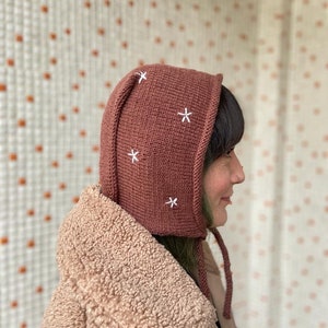 Handknit Brown Tie Bonnet: Bohemian Winter Warm Hat