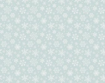 May include: A seamless pattern of white snowflakes on a light blue background. The snowflakes are of various sizes and shapes, creating a festive and wintery design.