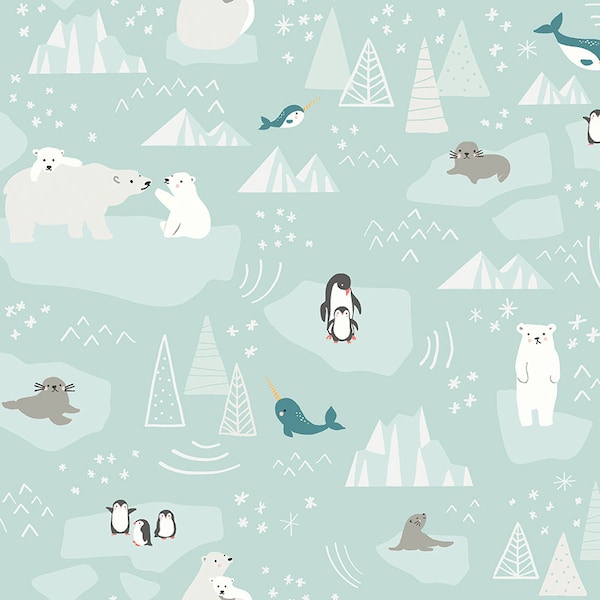 Flannel Nice Ice Baby Main Mint (F12573-Mint) by Deena Rutter for Riley Blake Designs, 1/2 Yard, Cut Continuously