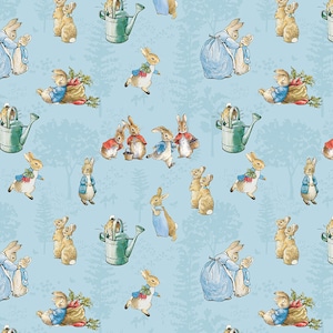 The Tale of Peter Rabbit Main Blue (C14700-Blue) inspired by Beatrix Potter for Riley Blake Designs, 1/2 Yard, Cut Continuously