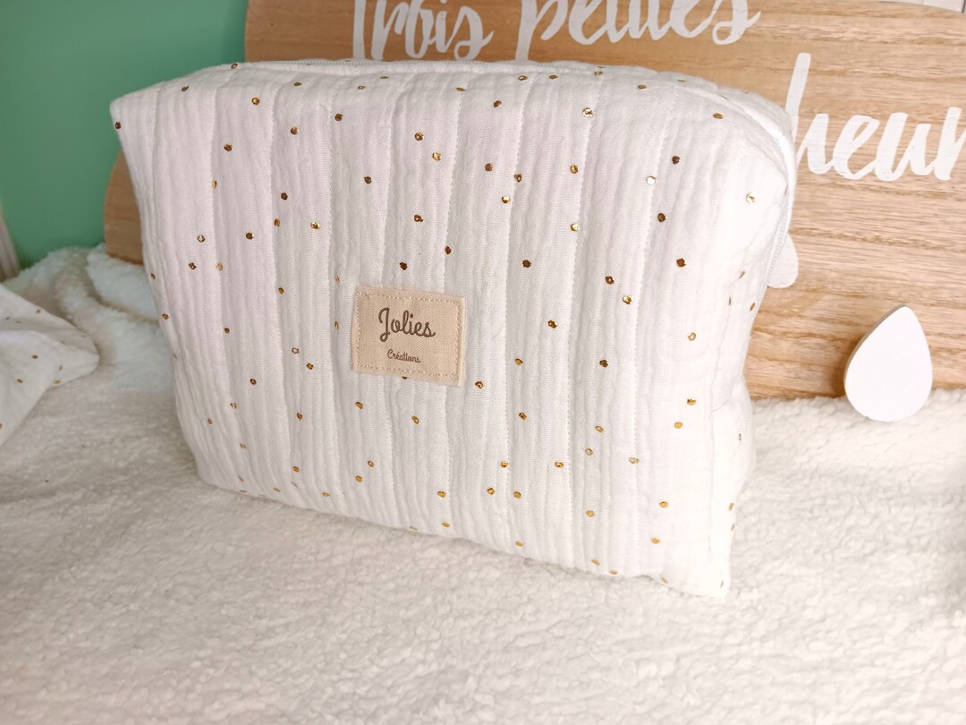 Trousse de toilette matelassée gaze de coton ou coton couleur au choix