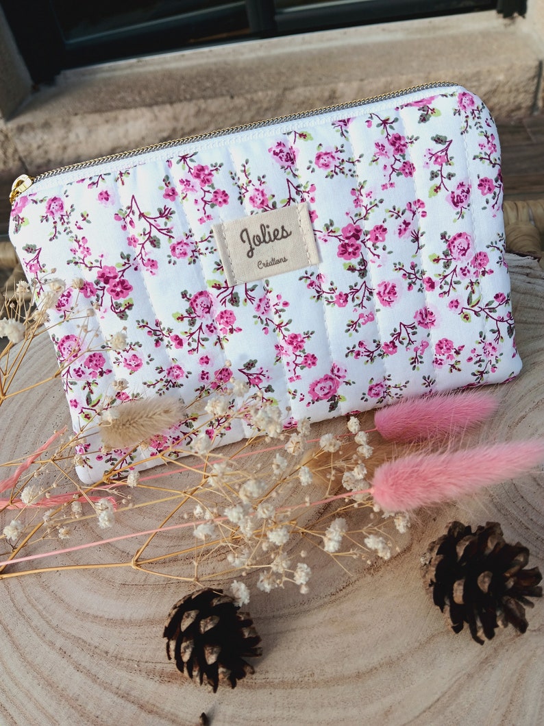 Petite pochette plate Fleurs rose