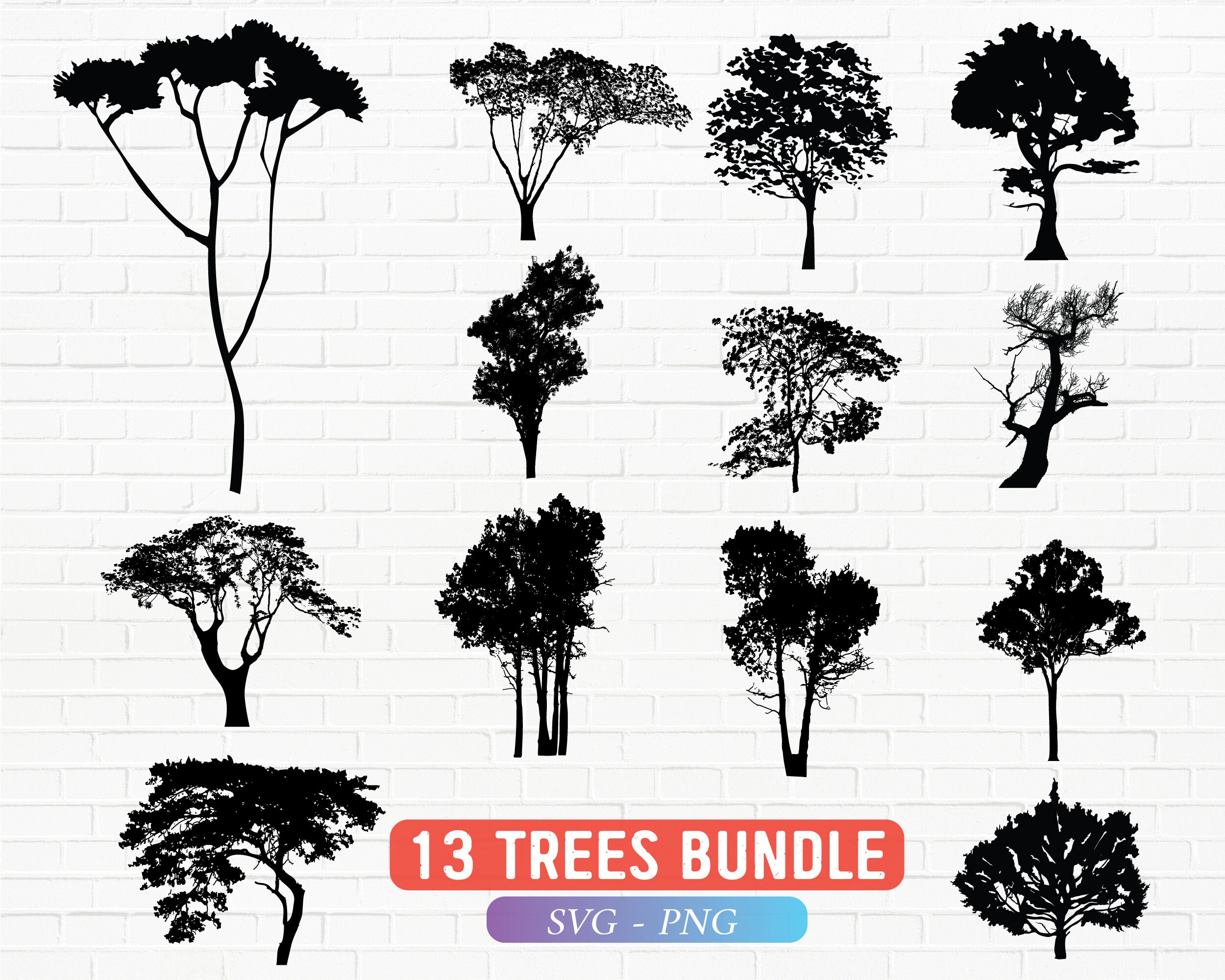13 Trees SVG Bundle, Tree Silhouette SVG, Landscape Tree SVG, Nature ...